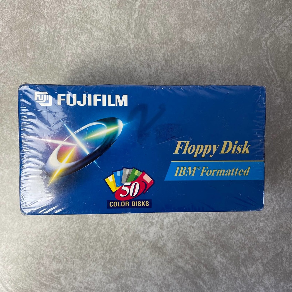 Fujifilm Floppy Disk IBM Formated 3.5” Color 50 Pieces w/ Labels NEW! Sealed Box